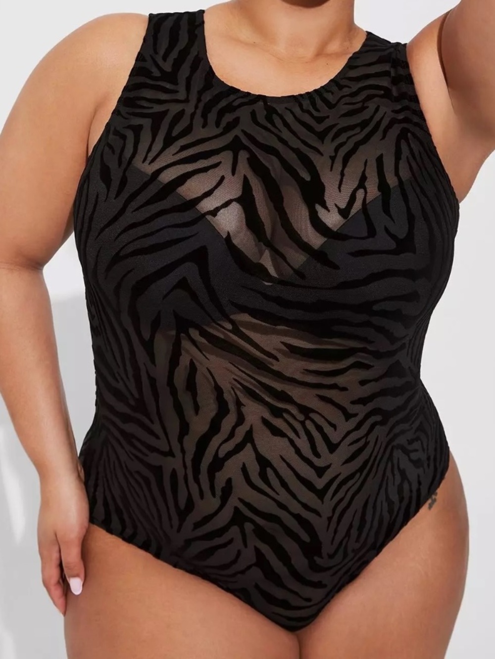 Torrid Curve Bodysuit Womens Size 3X Black Animal Print Flocked Sexy Coquette
